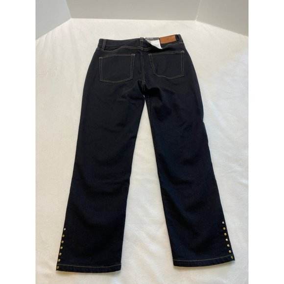 NWT Ralph Lauren Beaded High-Rise Straight Cropped Jeans in Black Rinse 28 - Picture 4 of 11